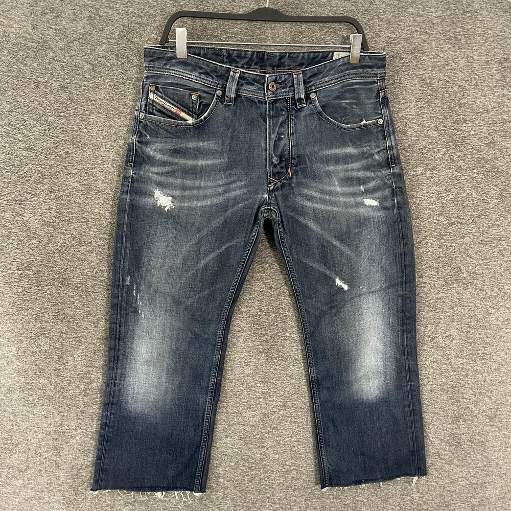 Diesel Larkee Jeans Mens 32x24 Blue Regular Straight Distressed Denim